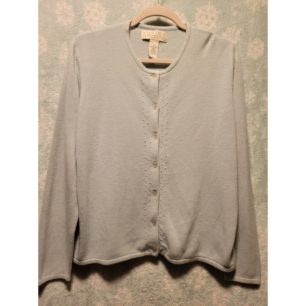 Norton McNaughton Womens XL Vintage Sweater Cardigan Bead Dot Retro Knit Teacher